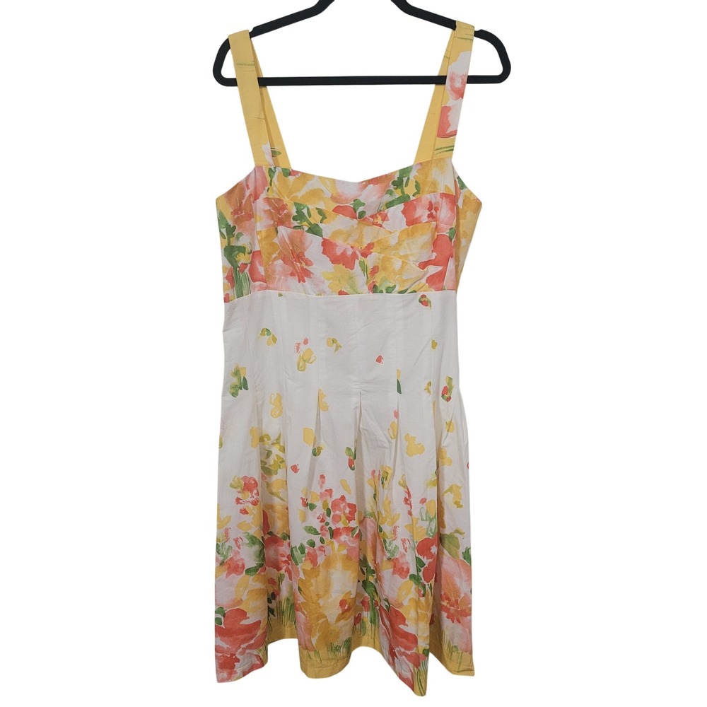 R&K Size 18 Floral Sundress Womens Yellow Orange Watercolor Cotton Blend